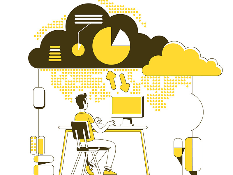 Cloud computing thin line concept vector illustration