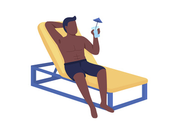 Man in lounger drinks cocktail semi flat color vector character preview picture