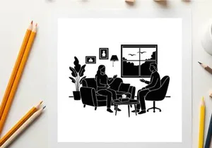 Silhouette of two people sitting in a living room with a plant and window