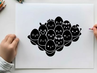 Silhouette of cartoon characters in a group with smiling faces