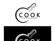 frying pan and spatula logo, kitchen cooking equipment, for business, company, restaurant
