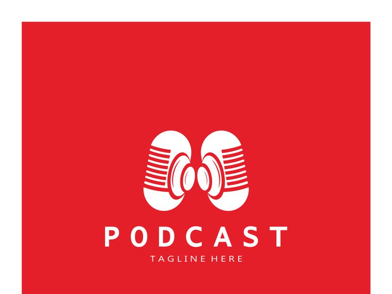 podcast logo with microphone and earphone audio, radio waves. for studio, talk show, chat, information sharing, interview, multimedia and web.