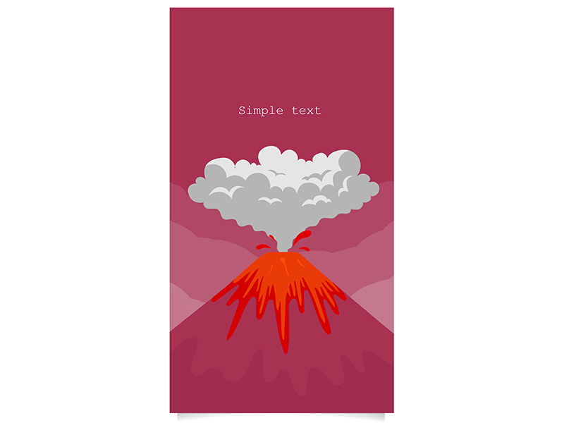Volcano eruption flat color vector background with text space