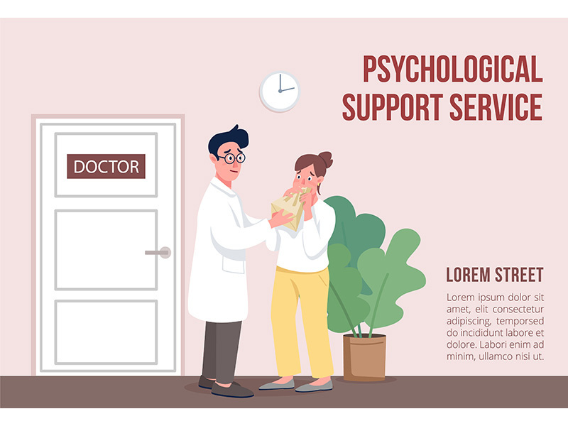 Psychological support service banner flat vector template