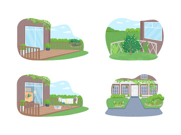 Outdoor suburban home 2D vector web banner, poster set preview picture