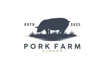 Pig Logo, Grilled Pork Pig Simple Rustic Stamp, Livestock Cattle Vector