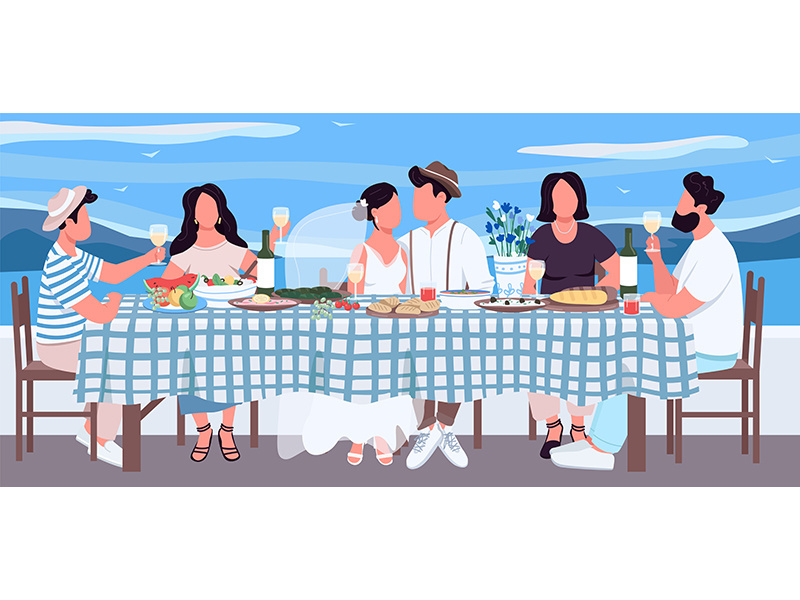 Greek wedding flat color vector illustration