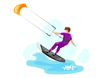 Kitesurfing flat vector illustration preview picture