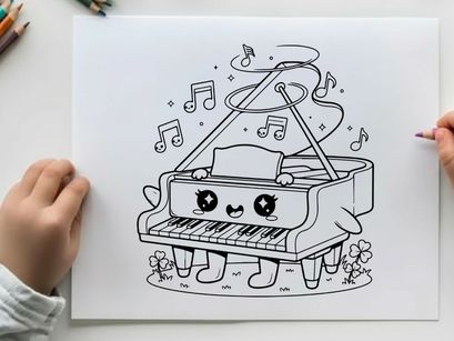 Cute piano with music notes vector illustration flat design