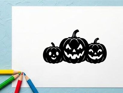 Silhouettes of Halloween Jack-o'-Lanterns with spooky faces
