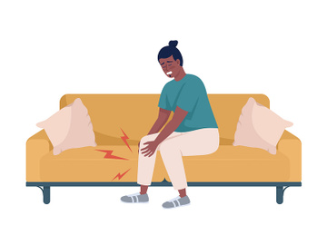Man suffers from leg muscles pain semi flat color vector character preview picture