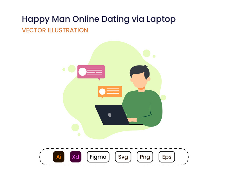 Happy Man Online Dating via Laptop