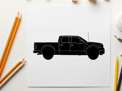 Silhouette of a pickup truck against a white background