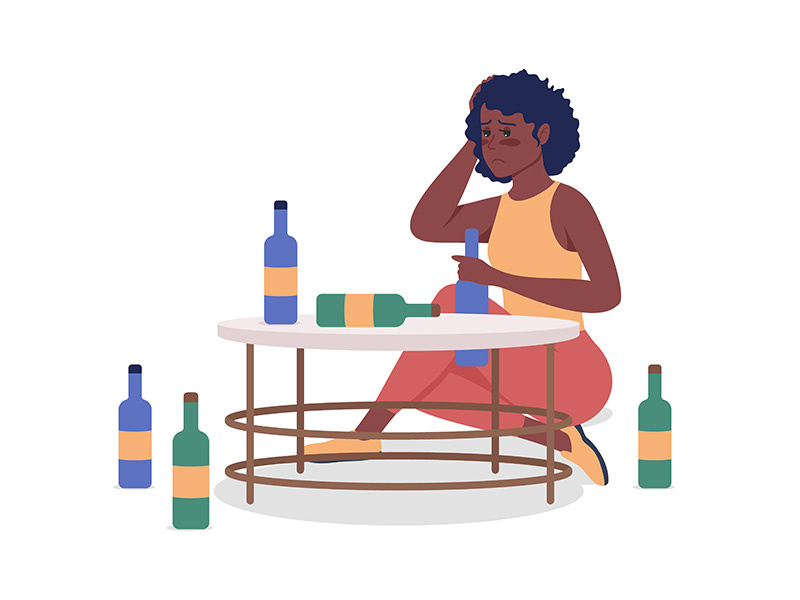 Alcoholic woman semi flat color vector character