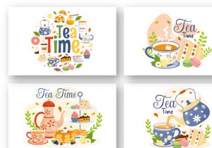 14 Tea Time Vector Illustration