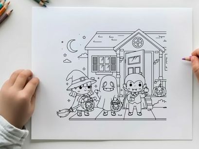 Halloween kids trick or treat vector illustration flat design