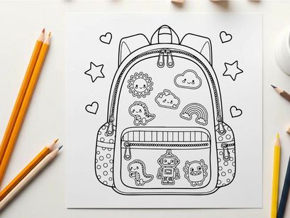Cute school backpack with space and baby animals vector illustration