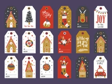 Christmas and happy new year tags for gift, card packaging vector print.