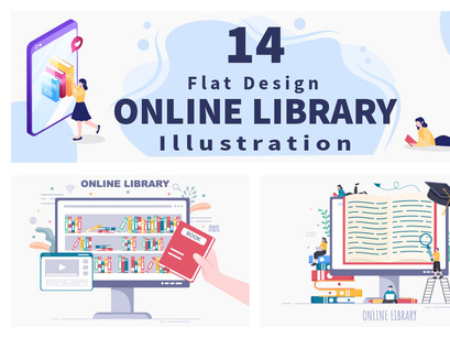 14 Online Library Digital Education Illustration