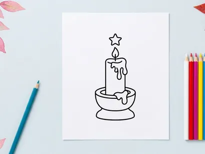 Melting Halloween candle with dripping wax and star topper. Spooky decorative candle illustration for festive autumn events.