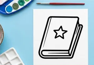 Halloween open book with glowing star badge. Spooky vintage grimoire featuring magical emblem for festive decorations.