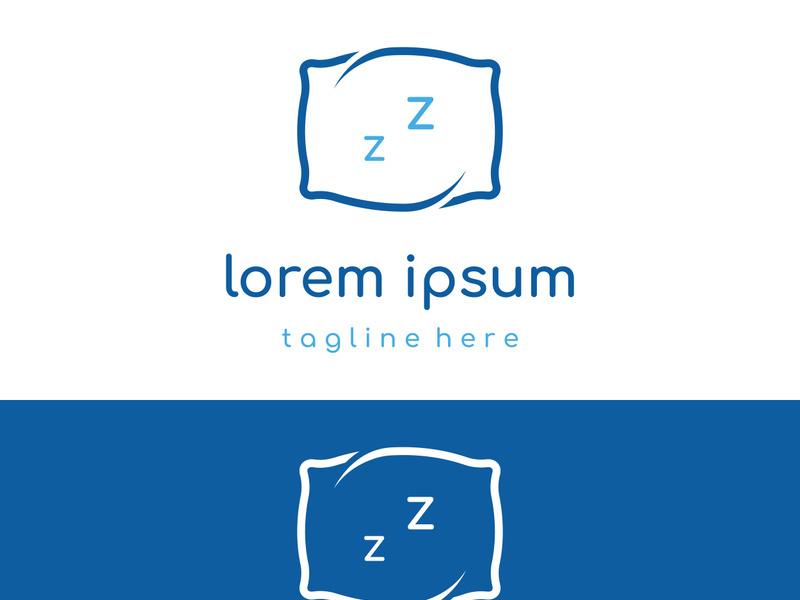 Bed and sleep logo creative design, with pillow,zzz, clock, moon and stars.