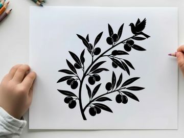 Silhouette of an olive branch with leaves and berries preview picture