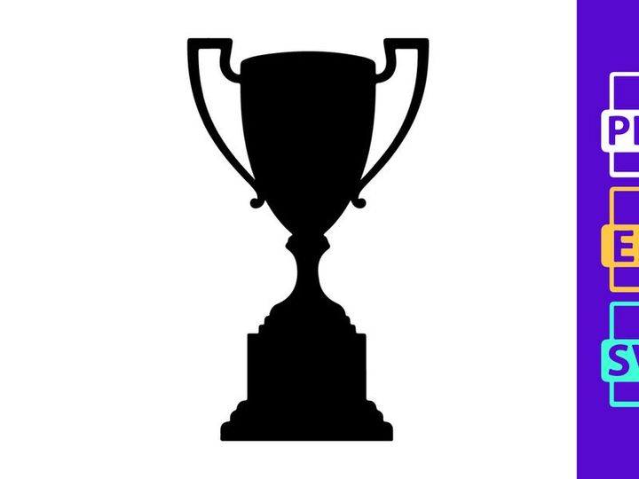 A black silhouette of a classic trophy cup on a white background