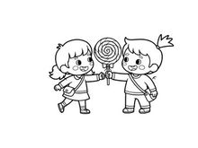 Children sharing lollipop happy friendship vector illustration