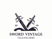 Sword vintage logo design. illustration sword element, can be used as logotype, icon, template coat of arms concept