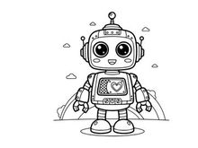 Cute robot holding heart vector illustration flat design