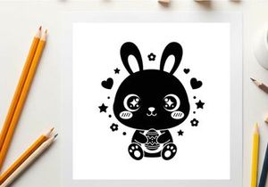 Cute silhouette bunny with hearts and stars