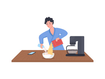 Man pouring milk in cereal flat color vector detailed character preview picture