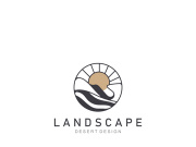 Landscape Desert line art outline minimalist logo vector illustration design