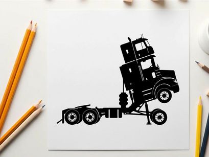 Silhouette of a semi truck with stacked containers on a trailer