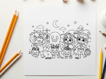 Halloween kids trick or treat vector illustration flat design
