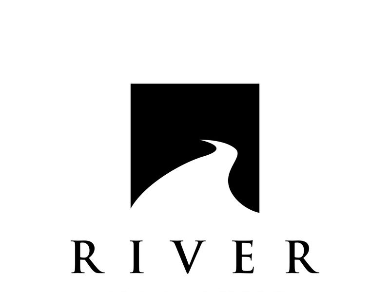 Logos of rivers, creeks, riverbanks and streams. River logo with combination of mountains and farmland with vector concept design.