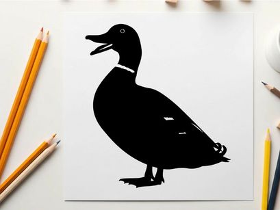 Silhouette of a duck with open beak on white background
