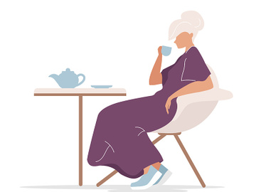 Woman drinking tea flat color vector faceless characters preview picture