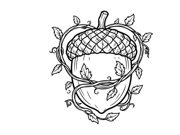 Hand-drawn apple with vines and leaves. Artistic botanical illustration for health and food themes.