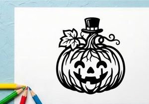 Halloween Pumpkin with Jack-o'-Lantern Face and Top Hat