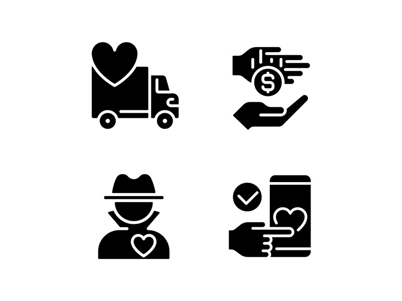 Public charity black glyph icons set on white space