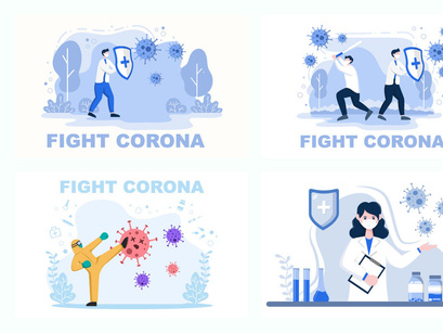 16 Fighting With Corona Virus Flat Illustration