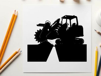 Silhouette of a skid steer loader with a trencher attachment