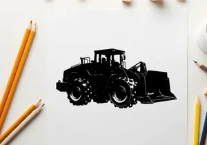 Silhouette of a large industrial tractor with a front loader bucket