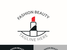 Lipstick logo design for makeup fashion shop and beauty vector cosmetic design template