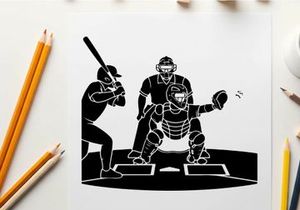Baseball silhouette of batter catcher and umpire at home plate