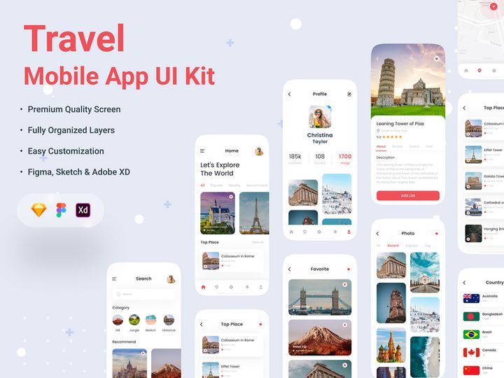 Travel Mobile App UI kit preview picture