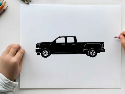 Silhouette of a pickup truck against a white background