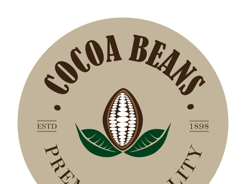 cocoa logo,cocoa bean,cocoa tree,cocoa branches and leaves,chocolate mix on white background,vintage,modern,simple,minimalist icon illustration template design vector